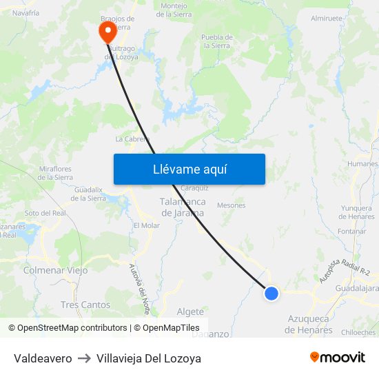 Valdeavero to Villavieja Del Lozoya map