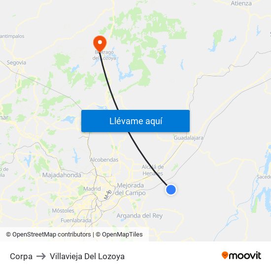 Corpa to Villavieja Del Lozoya map