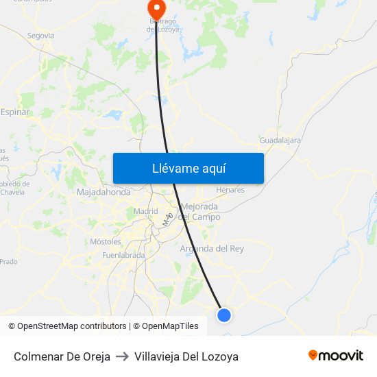 Colmenar De Oreja to Villavieja Del Lozoya map