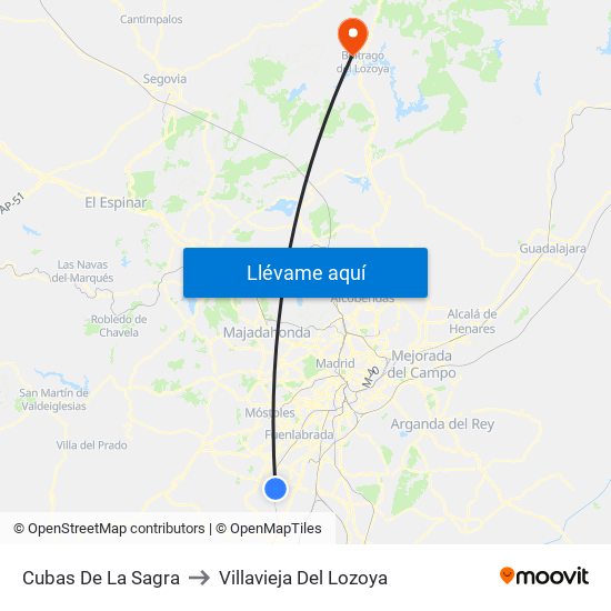 Cubas De La Sagra to Villavieja Del Lozoya map