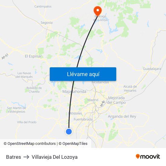 Batres to Villavieja Del Lozoya map