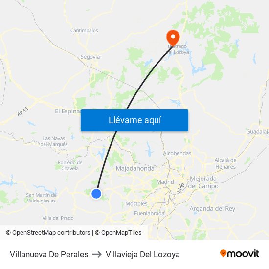 Villanueva De Perales to Villavieja Del Lozoya map