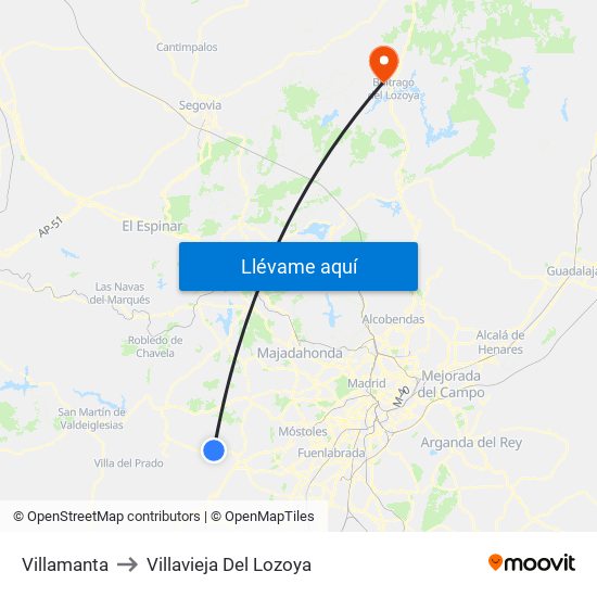 Villamanta to Villavieja Del Lozoya map
