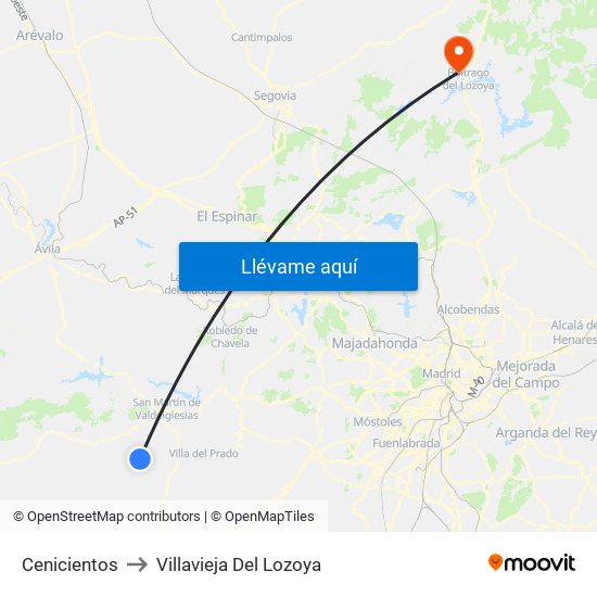 Cenicientos to Villavieja Del Lozoya map