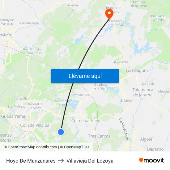 Hoyo De Manzanares to Villavieja Del Lozoya map