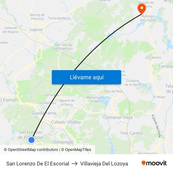 San Lorenzo De El Escorial to Villavieja Del Lozoya map