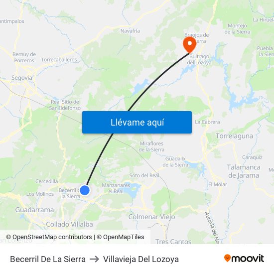 Becerril De La Sierra to Villavieja Del Lozoya map