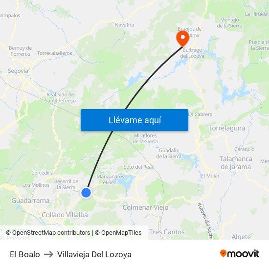 El Boalo to Villavieja Del Lozoya map