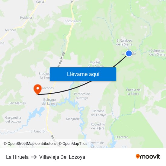 La Hiruela to Villavieja Del Lozoya map