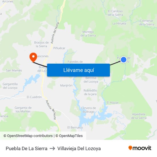 Puebla De La Sierra to Villavieja Del Lozoya map