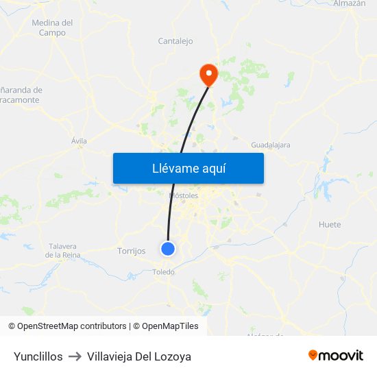 Yunclillos to Villavieja Del Lozoya map