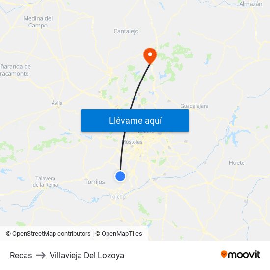 Recas to Villavieja Del Lozoya map