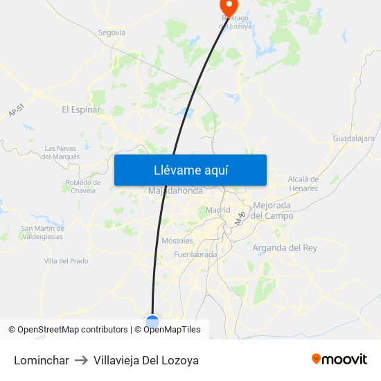 Lominchar to Villavieja Del Lozoya map