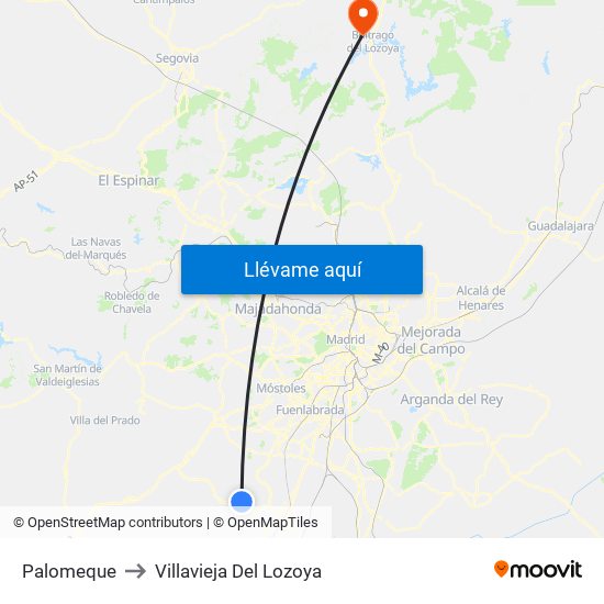 Palomeque to Villavieja Del Lozoya map