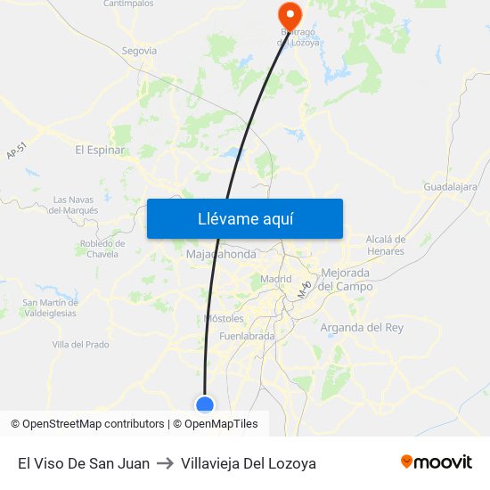 El Viso De San Juan to Villavieja Del Lozoya map