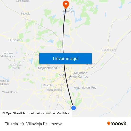 Titulcia to Villavieja Del Lozoya map