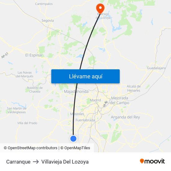 Carranque to Villavieja Del Lozoya map