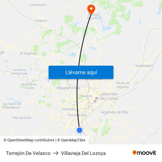 Torrejón De Velasco to Villavieja Del Lozoya map
