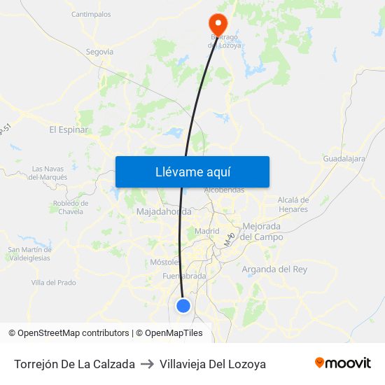 Torrejón De La Calzada to Villavieja Del Lozoya map