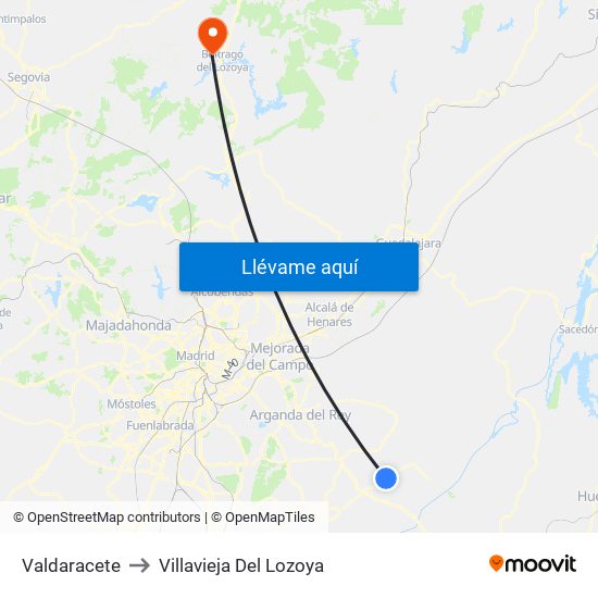 Valdaracete to Villavieja Del Lozoya map