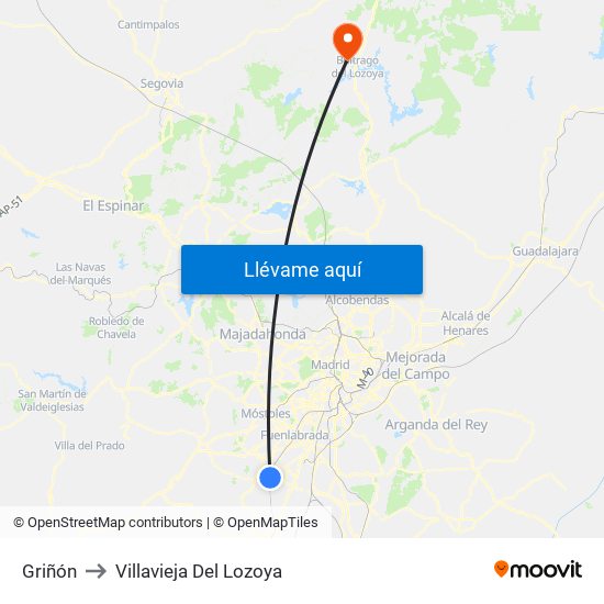 Griñón to Villavieja Del Lozoya map