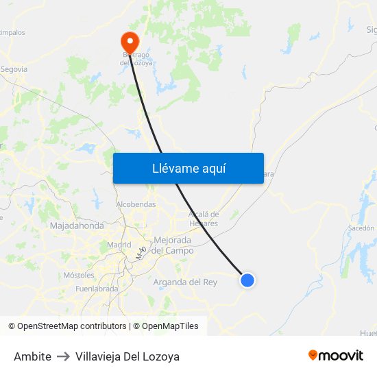 Ambite to Villavieja Del Lozoya map