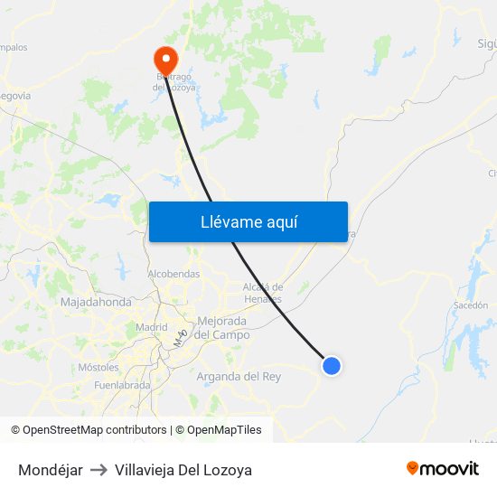 Mondéjar to Villavieja Del Lozoya map