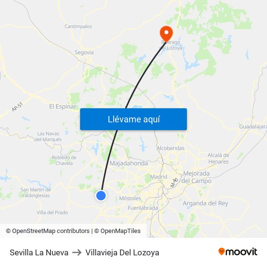 Sevilla La Nueva to Villavieja Del Lozoya map