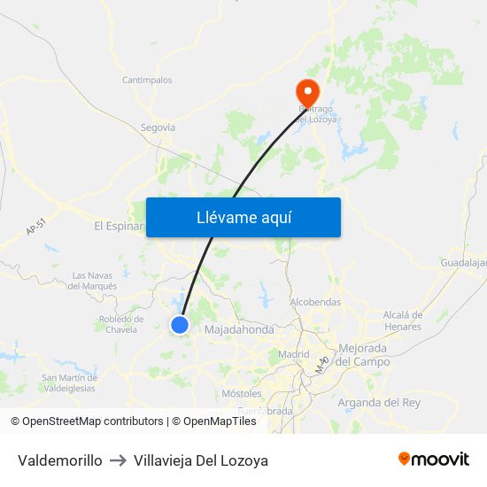 Valdemorillo to Villavieja Del Lozoya map