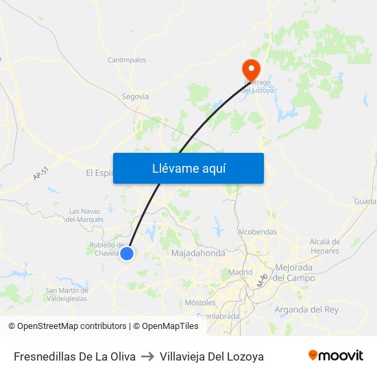 Fresnedillas De La Oliva to Villavieja Del Lozoya map