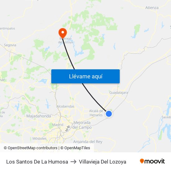 Los Santos De La Humosa to Villavieja Del Lozoya map