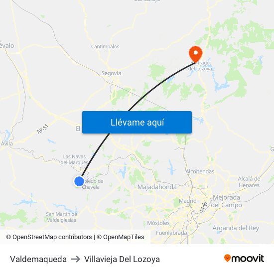 Valdemaqueda to Villavieja Del Lozoya map