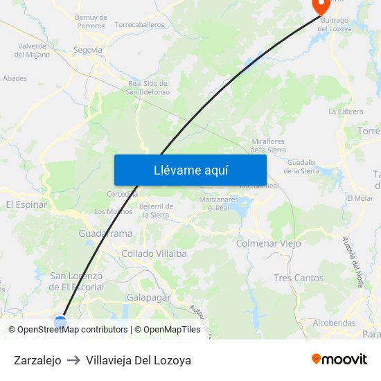 Zarzalejo to Villavieja Del Lozoya map