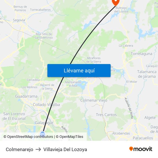 Colmenarejo to Villavieja Del Lozoya map