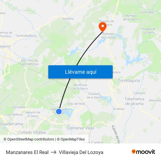 Manzanares El Real to Villavieja Del Lozoya map