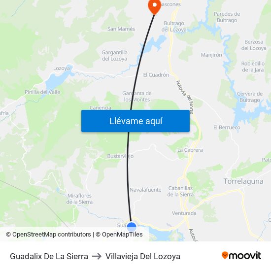 Guadalix De La Sierra to Villavieja Del Lozoya map