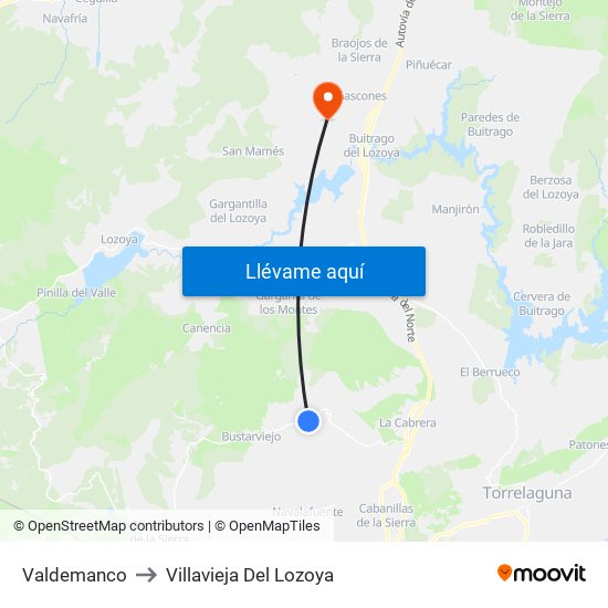 Valdemanco to Villavieja Del Lozoya map