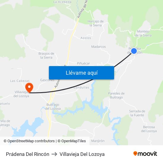 Prádena Del Rincón to Villavieja Del Lozoya map