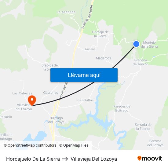Horcajuelo De La Sierra to Villavieja Del Lozoya map