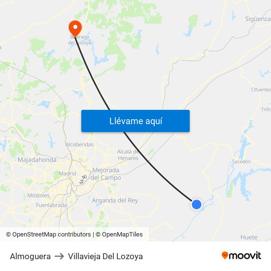 Almoguera to Villavieja Del Lozoya map