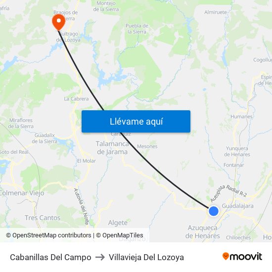 Cabanillas Del Campo to Villavieja Del Lozoya map
