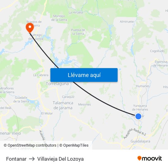 Fontanar to Villavieja Del Lozoya map