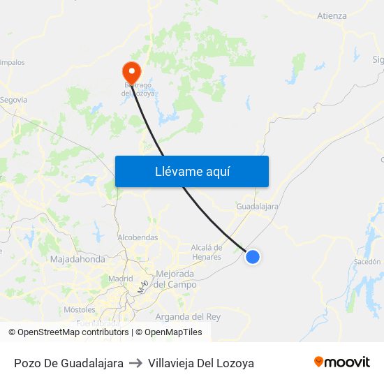 Pozo De Guadalajara to Villavieja Del Lozoya map