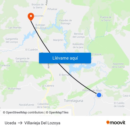 Uceda to Villavieja Del Lozoya map
