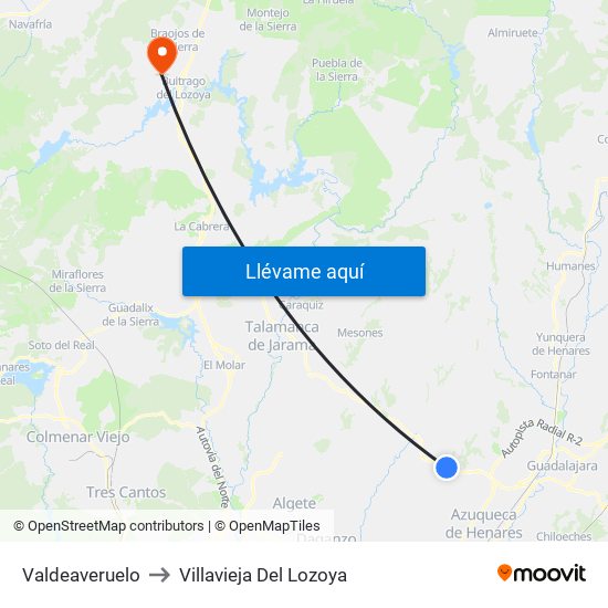 Valdeaveruelo to Villavieja Del Lozoya map