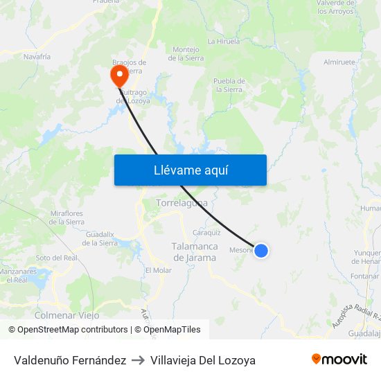 Valdenuño Fernández to Villavieja Del Lozoya map
