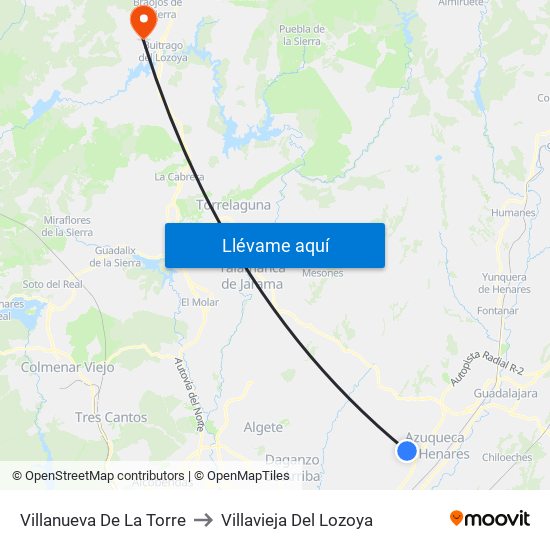 Villanueva De La Torre to Villavieja Del Lozoya map