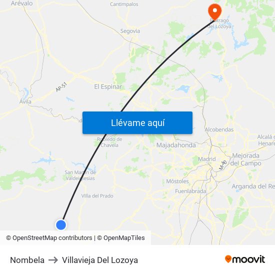Nombela to Villavieja Del Lozoya map