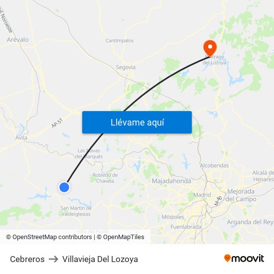 Cebreros to Villavieja Del Lozoya map