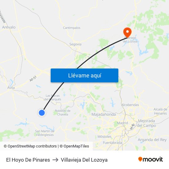 El Hoyo De Pinares to Villavieja Del Lozoya map
